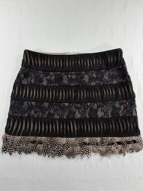 Etiquette Black Lace Feather‎ Trim Mini Skirt Size 1 Y2K